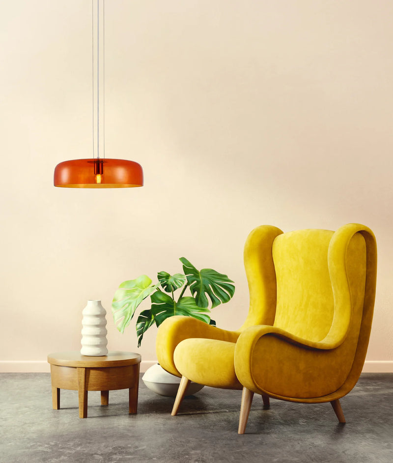 CLA GELATINA: Interior Dome Glass with Brass Highlight Pendant Lights