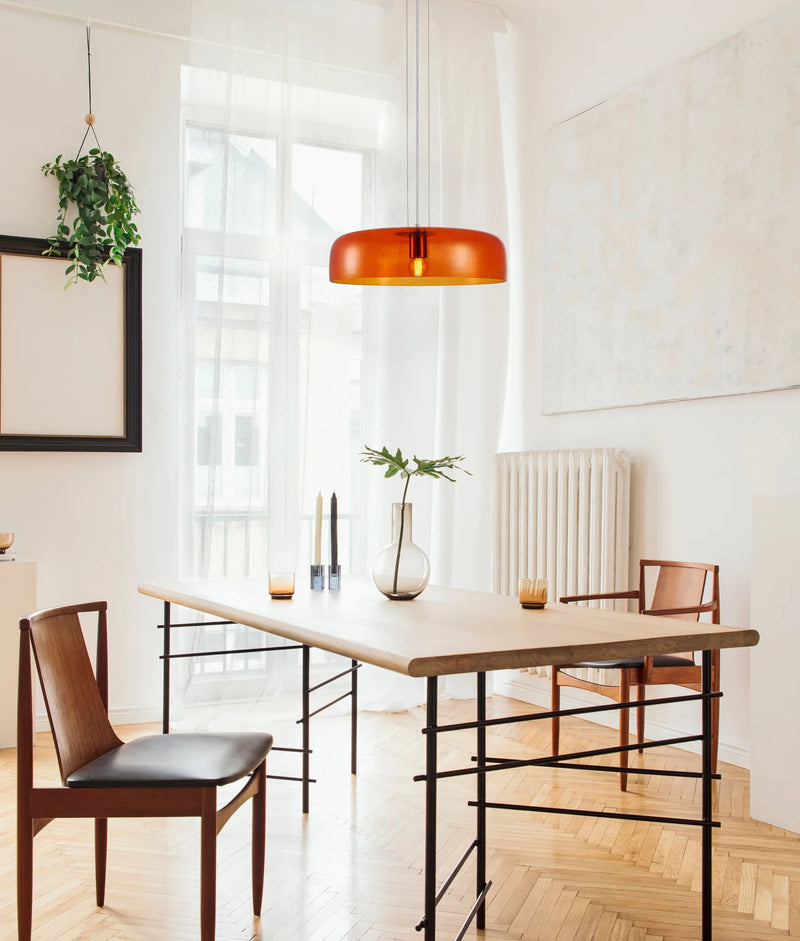 CLA GELATINA: Interior Dome Glass with Brass Highlight Pendant Lights