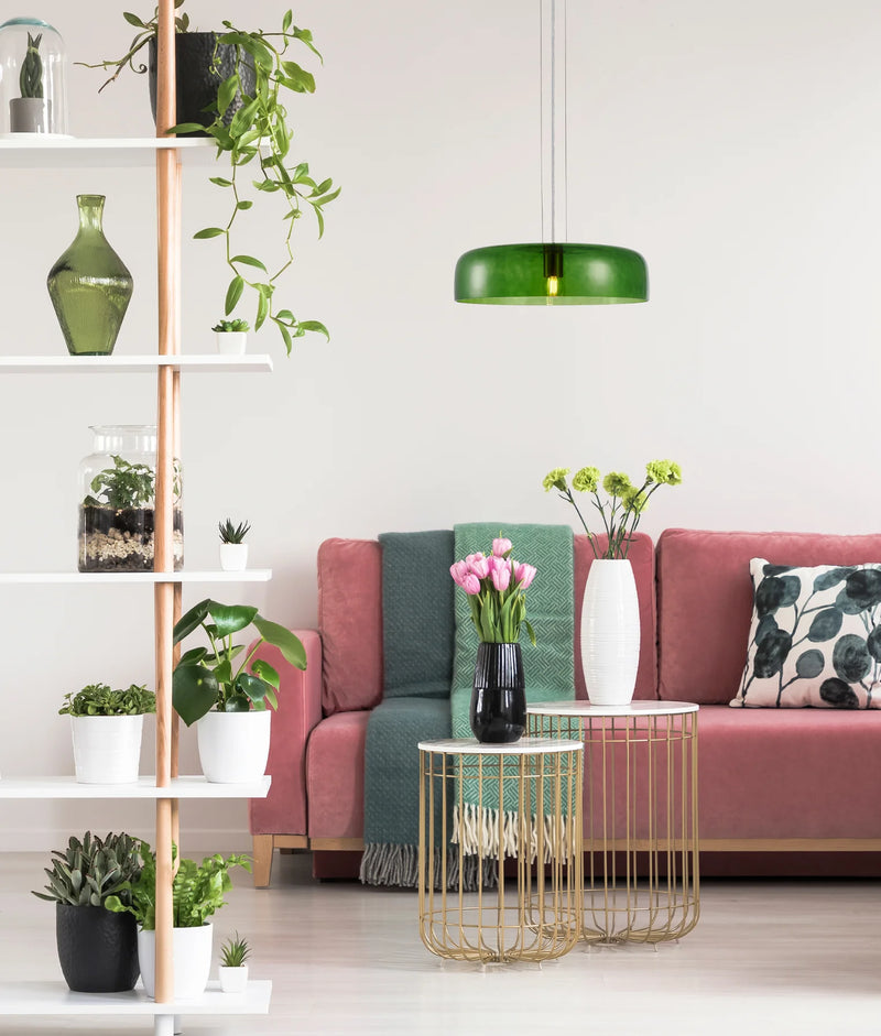 CLA GELATINA: Interior Dome Glass with Brass Highlight Pendant Lights