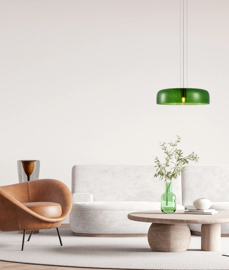 CLA GELATINA: Interior Dome Glass with Brass Highlight Pendant Lights