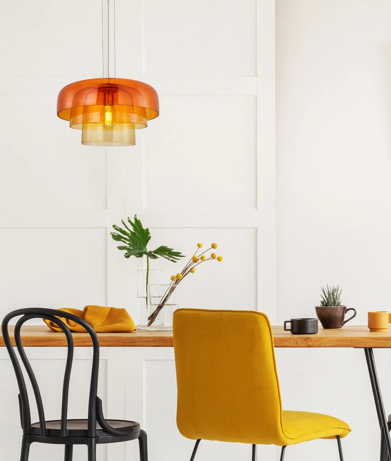 CLA GELATINA4,5,6: Interior Dome Glass with Brass Highlight Pendant Lights