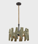 CLA HOPI: Medieval Rustic Large Drum Weathered Grey Wood Pendant Light