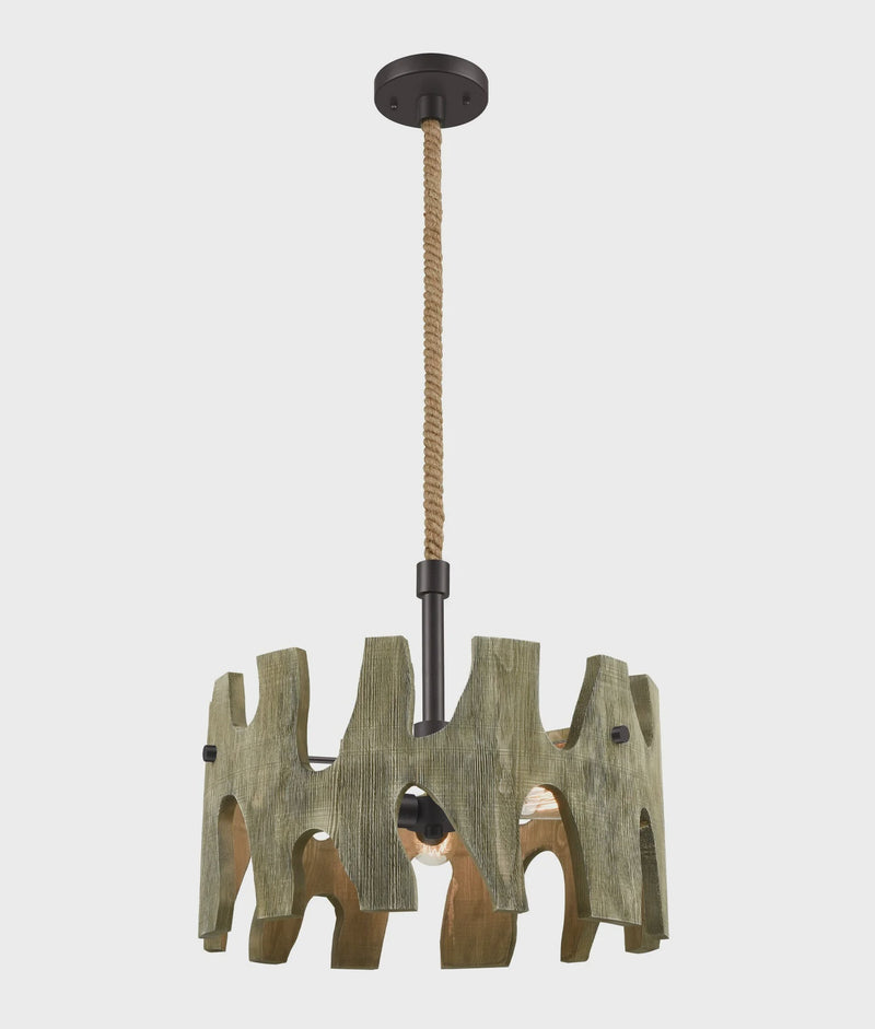 CLA HOPI: Medieval Rustic Large Drum Weathered Grey Wood Pendant Light
