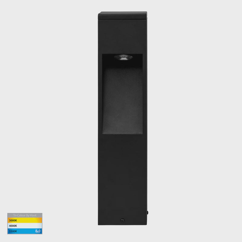 Havit Lighting Fedor Square Aluminium Black Tri Colour LED Bollard Light (HV1630T-BLK-240V-SQ | HV1630T-BLK-24V-SQ)