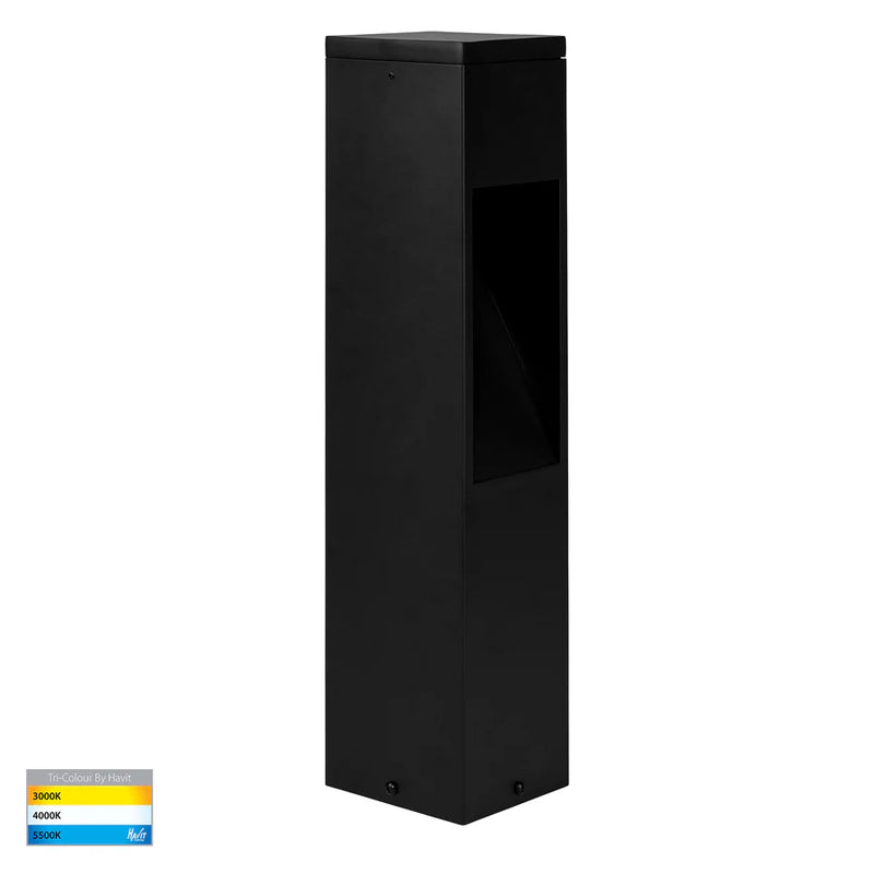 Havit Lighting Fedor Square Aluminium Black Tri Colour LED Bollard Light (HV1630T-BLK-240V-SQ | HV1630T-BLK-24V-SQ)