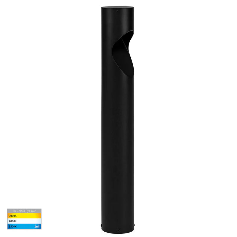 Havit Lighting Fedor Round Aluminium Black Tri Colour LED Bollard Light (HV1631T-BLK-240V-RND | HV1631T-BLK-24V-RND)