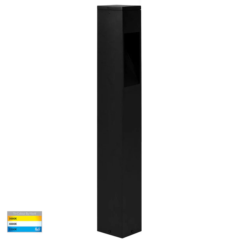 Havit Lighting Fedor Square Aluminium Black Tri Colour LED Bollard Light (HV1631T-BLK-240V-SQ | HV1631T-BLK-24V-SQ)