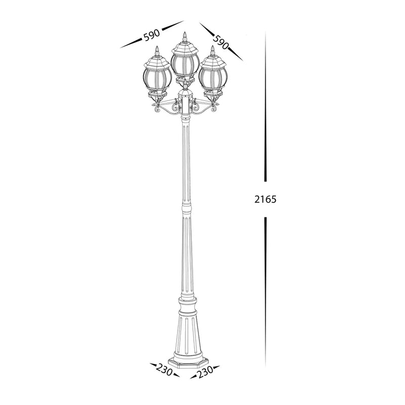 Havit Lighting Trener Aluminium Black Coach 3 Light Post Light (HV1673W-BLK)