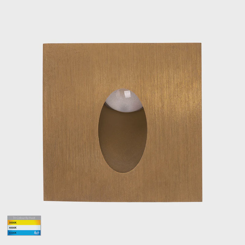 Havit Lighting Mini Reces Brass Square TRI Colour Recessed LED Step Light (HV3216T-BR-12V)