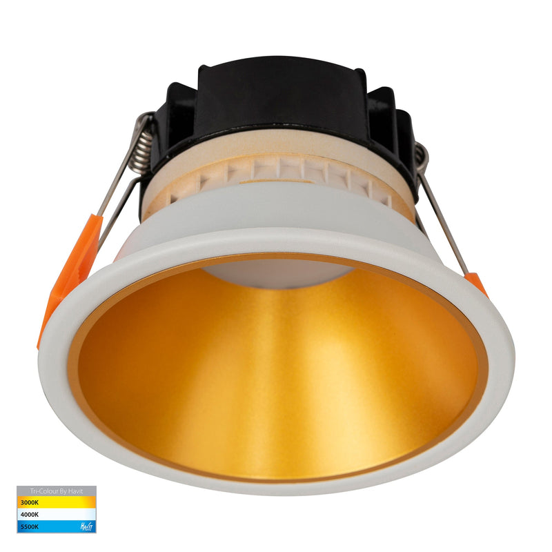 Havit Lighting Gleam White with Gold Insert Tri Colour Fixed Deep LED Downlight (HV5528T-WG)