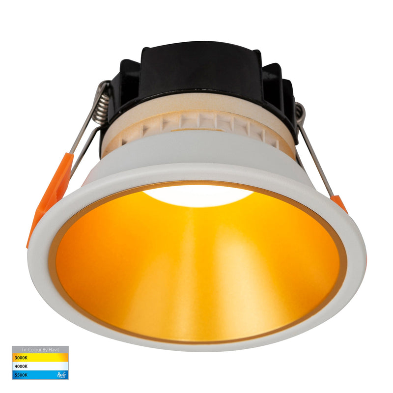 Havit Lighting Gleam White with Gold Insert Tri Colour Fixed Deep LED Downlight (HV5528T-WG)