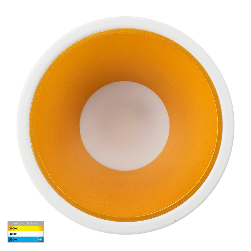 Havit Lighting Gleam White with Gold Insert Tri Colour Fixed Deep LED Downlight (HV5528T-WG)