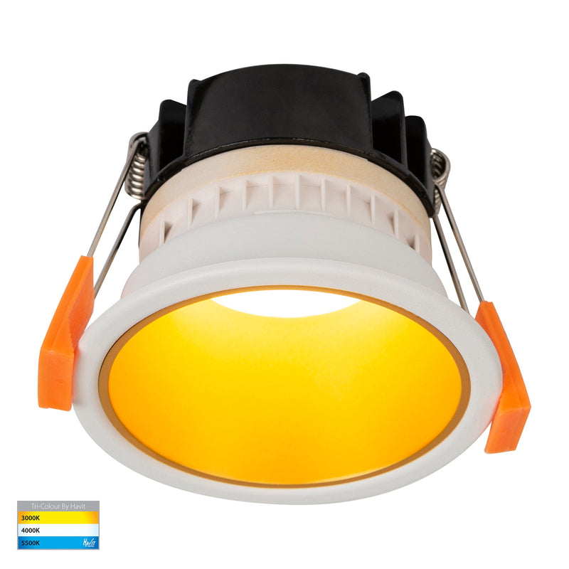 Havit Lighting Gleam White with Gold Insert Tri Colour Fixed Deep LED Downlight (HV5529T-WG)