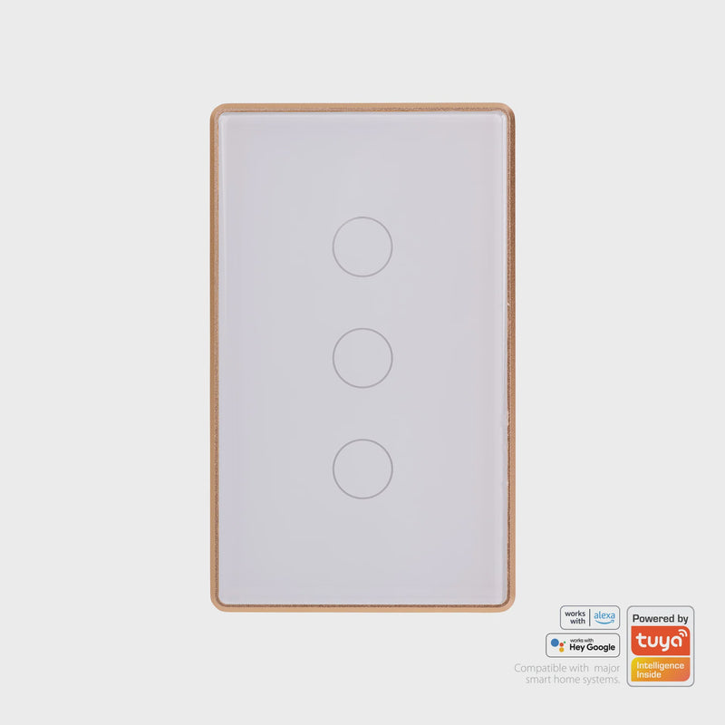 Havit Lighting Wifi 3 Gang White with Gold Trim Wall Switch (HV9120-3)
