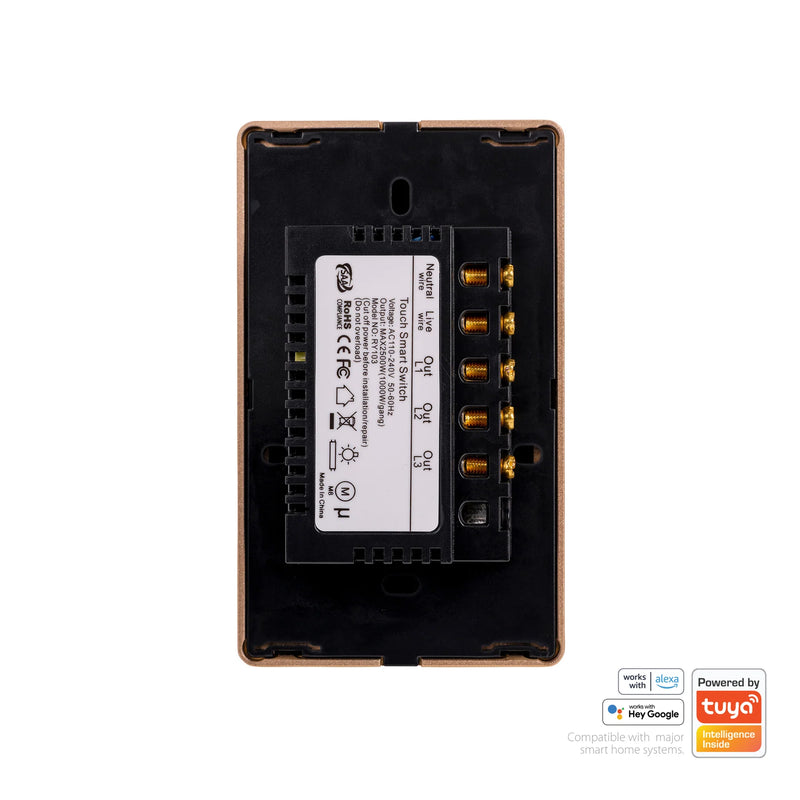 Havit Lighting Wifi 3 Gang Black with Gold Trim Wall Switch (HV9220-3)