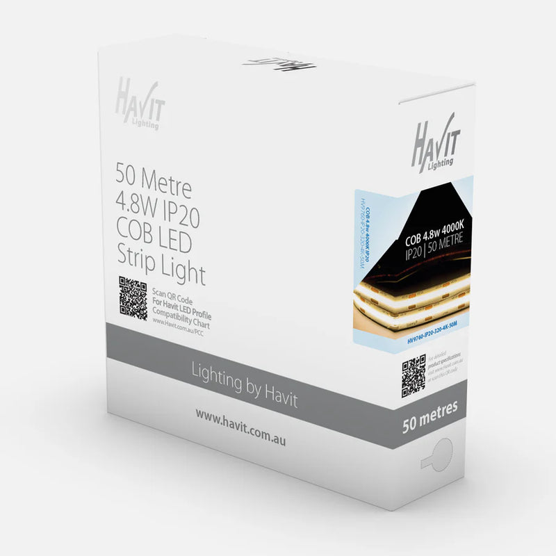 Havit Lighting 4.8w IP20 COB LED Strip 3000k|4000k|5000k 50m Roll (HV9760-IP20-320-3K-50M|HV9760-IP20-320-4K-50M|HV9760-IP20-320-5K-50M)