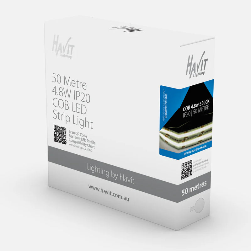 Havit Lighting 4.8w IP20 COB LED Strip 3000k|4000k|5000k 50m Roll (HV9760-IP20-320-3K-50M|HV9760-IP20-320-4K-50M|HV9760-IP20-320-5K-50M)