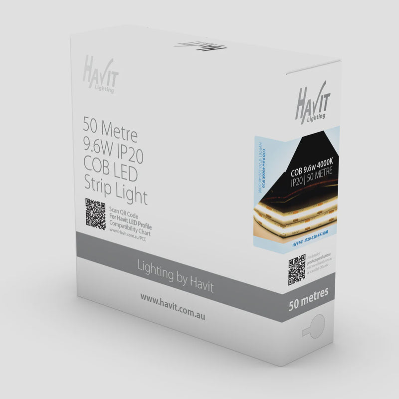 Havit Lighting 9.6w IP20 COB LED Strip 4000k 50m Roll (HV9761-IP20-320-4K-50M)