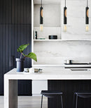 CLA IDA: Interior Iron & Blonde Wood Tube Pendant Lights