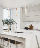 CLA IDA: Interior Iron & Blonde Wood Tube Pendant Lights