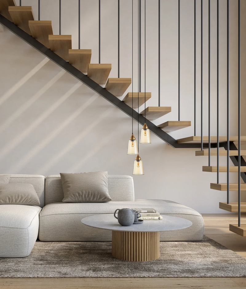 CLA JEREZ: Bronze Amber/ Smokey Black Ellipse Glass Flat Top Pendant Lights
