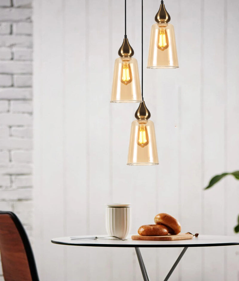CLA JEREZ: Bronze Amber/ Smokey Black Ellipse Glass Flat Top Pendant Lights