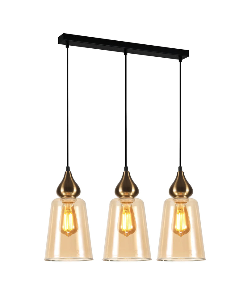 CLA JEREZ: Bronze Amber/ Smokey Black Ellipse Glass Flat Top Pendant Lights X3S