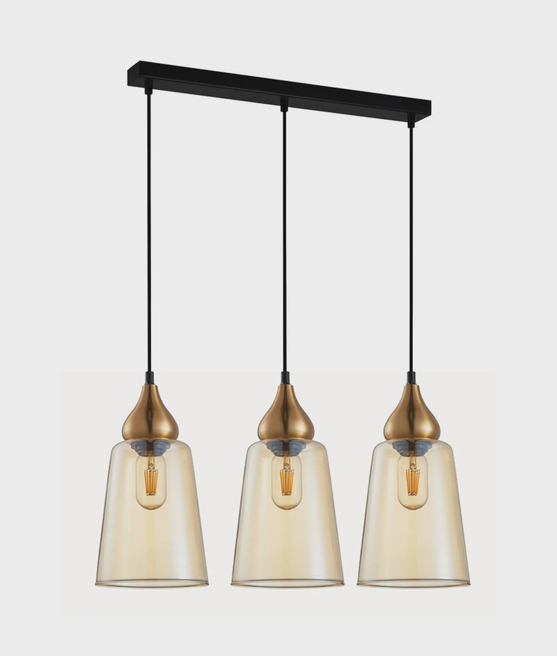 CLA JEREZ: Bronze Amber/ Smokey Black Ellipse Glass Flat Top Pendant Lights X3S