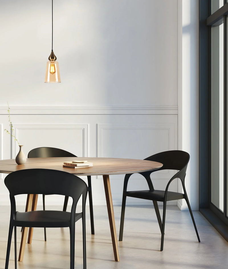 CLA JEREZ: Modern Bronze Amber / Smokey Black Ellipse Glass Flat Top Pendant Lights