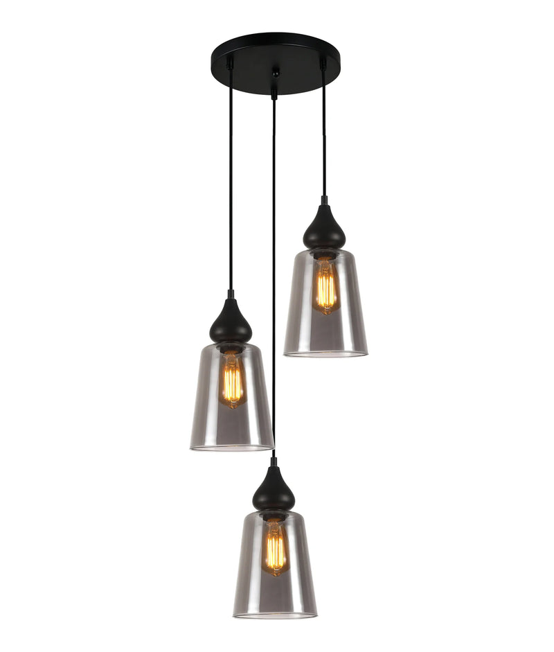 CLA JEREZ: Bronze Amber/ Smokey Black Ellipse Glass Flat Top Pendant Lights