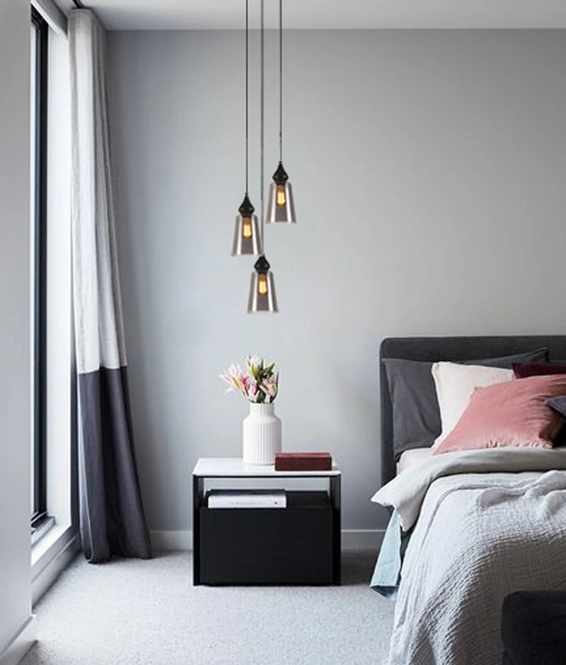 CLA JEREZ: Bronze Amber/ Smokey Black Ellipse Glass Flat Top Pendant Lights