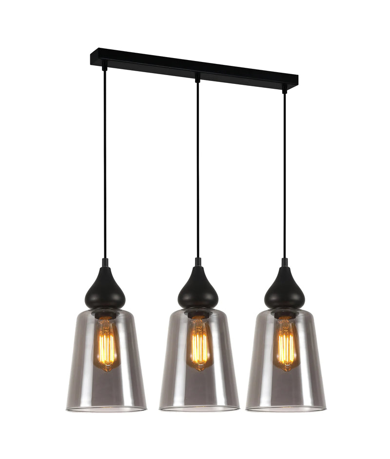 CLA JEREZ: Bronze Amber/ Smokey Black Ellipse Glass Flat Top Pendant Lights X3S