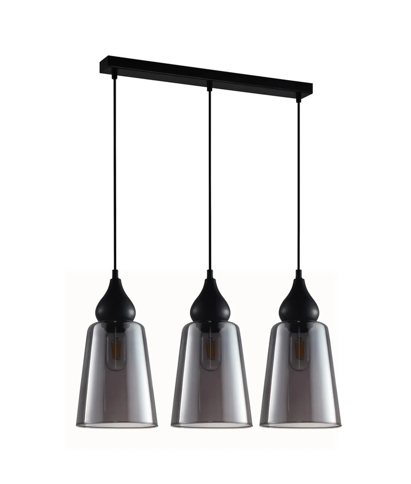 CLA JEREZ: Bronze Amber/ Smokey Black Ellipse Glass Flat Top Pendant Lights X3S