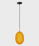 CLA KATHAL: Interior Ellipse Glass Segmented with Brass Highlight Enclosed Pendant Lights