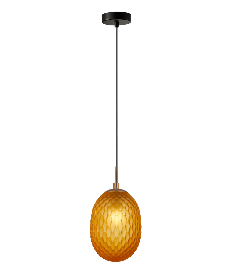 CLA KATHAL: Interior Ellipse Glass Segmented with Brass Highlight Enclosed Pendant Lights