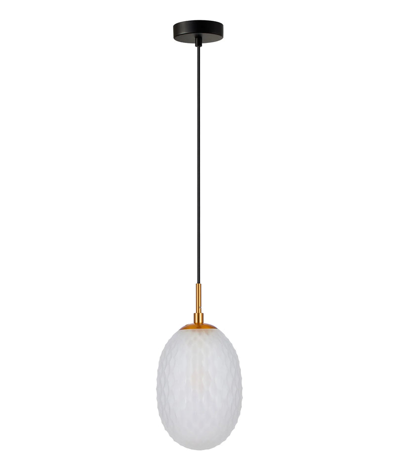 CLA KATHAL: Interior Ellipse Glass Segmented with Brass Highlight Enclosed Pendant Lights