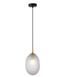 CLA KATHAL: Interior Ellipse Glass Segmented with Brass Highlight Enclosed Pendant Lights