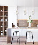 CLA KATHAL: Interior Ellipse Glass Segmented with Brass Highlight Enclosed Pendant Lights