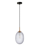 CLA KATHAL: Interior Ellipse Glass Segmented with Brass Highlight Enclosed Pendant Lights