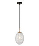CLA KATHAL: Interior Ellipse Glass Segmented with Brass Highlight Enclosed Pendant Lights