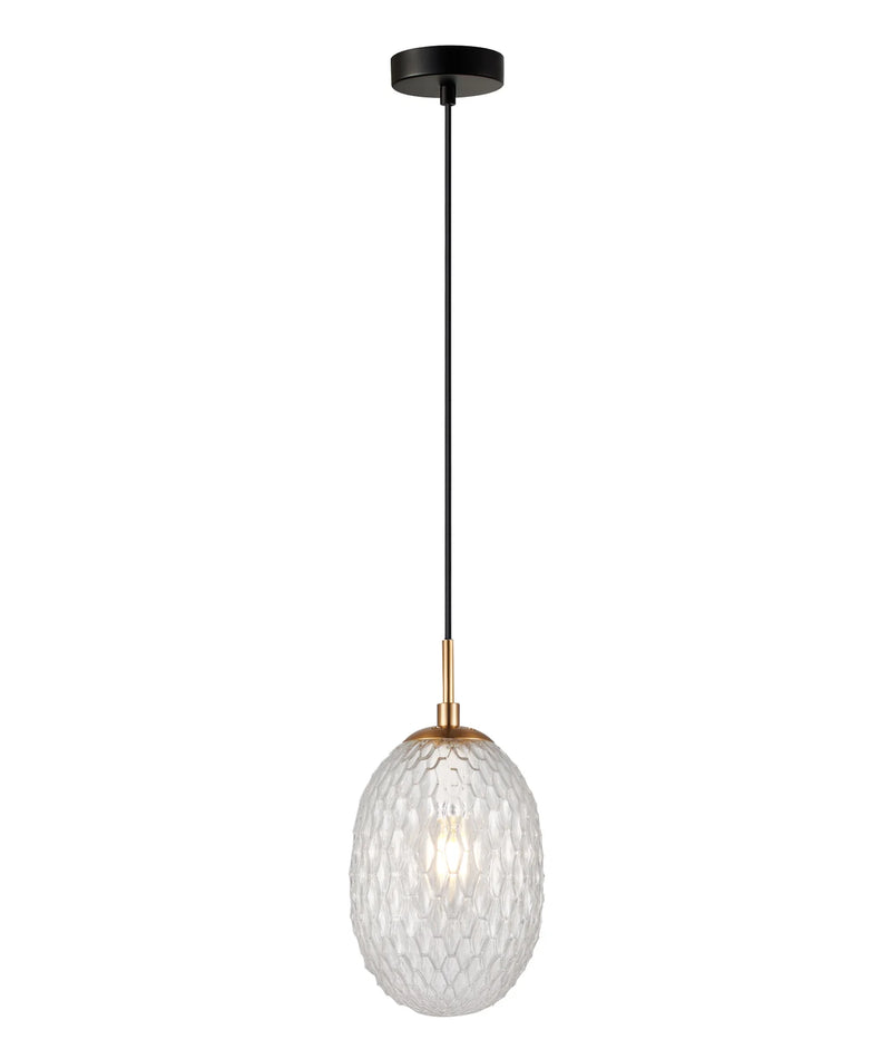 CLA KATHAL: Interior Ellipse Glass Segmented with Brass Highlight Enclosed Pendant Lights