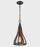 CLA KHALEESI: Medieval Style Rustic Oak Dark Red Wood Small Bell Shape Pendant Light