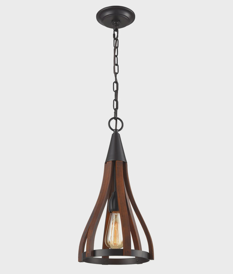 CLA KHALEESI: Medieval Style Rustic Oak Dark Red Wood Small Bell Shape Pendant Light