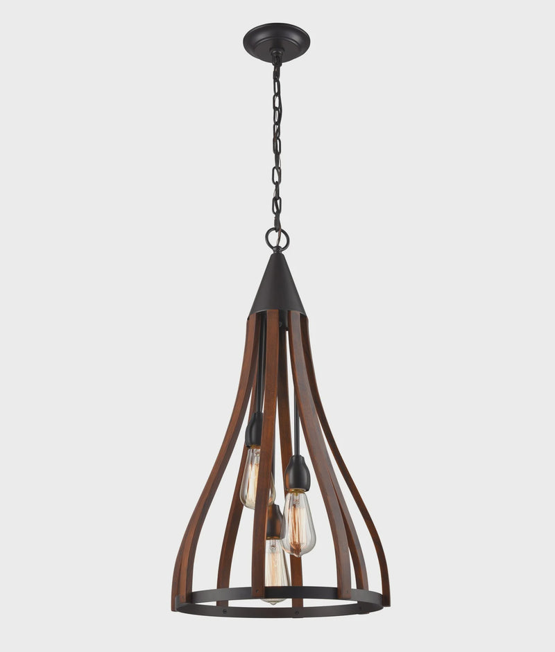 CLA KHALEESI: Medieval Style Rustic Oak Dark Red Wood Medium Bell Pendant Light