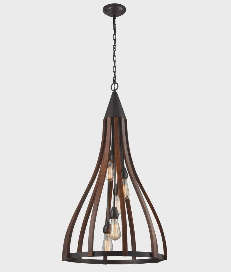 CLA KHALEESI: Medieval Style Rustic Oak Dark Red Wood Large Bell Pendants Light