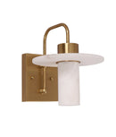 CLA LUCERNA: Interior Cylinder Round Hat Alabaster Shade Brass Highlight Wall Light