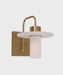 CLA LUCERNA: Interior Cylinder Round Hat Alabaster Shade Brass Highlight Wall Light