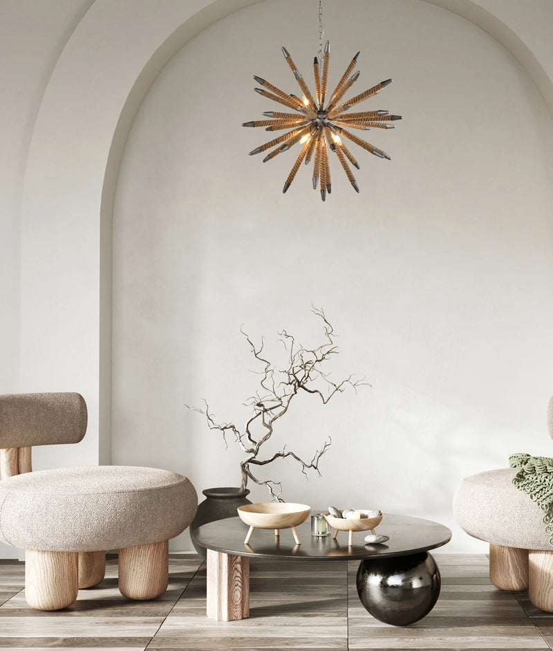 CLA MAZZA: Medieval Style Natural Rope 8 light Pendant Light