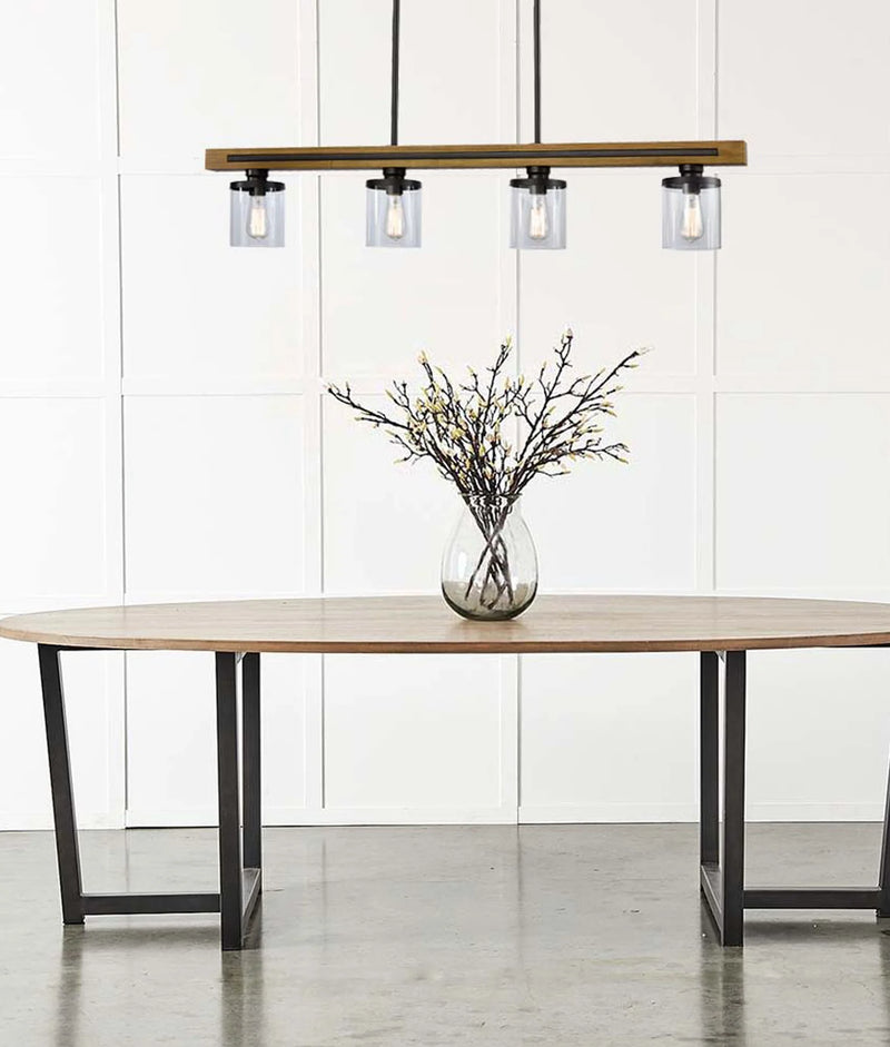 CLA METI: Medieval Rustic Warm Chestnut Wood Bar Pendant Light