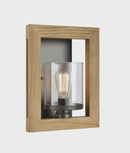 CLA METI: Warm Chestnut Wood Frame Clear Glass Shade Interior Wall Light